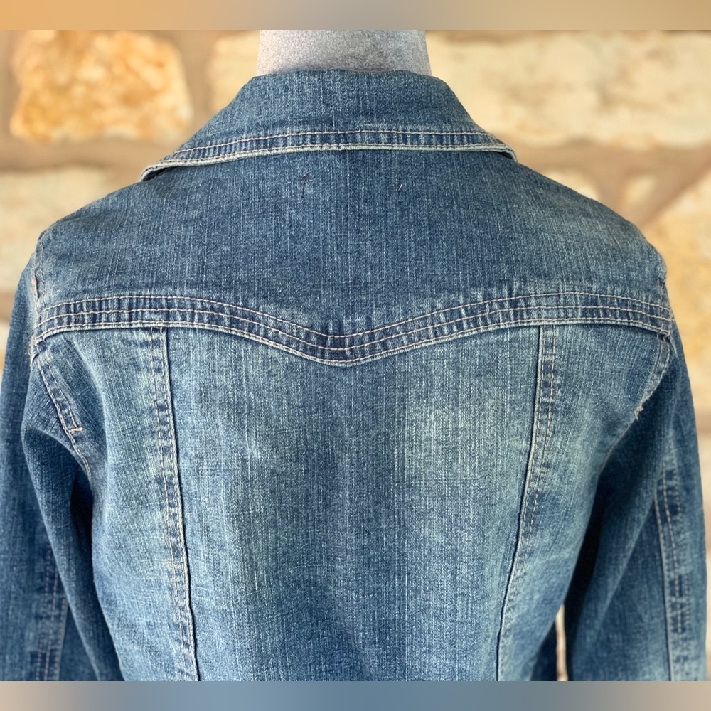 Cropped Front Zip Blue Jean Denim Jacket - Picture 5 of 12